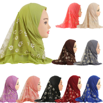 Kids Girls Instant Headscarf 2-6Y Hijab Shawl Wrap Stoles Child Flower Scarf New