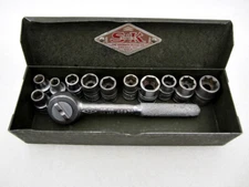 Vintage S-K Tools 1/4" Drive 6pt 8pt SAE 12pc Socket Set Metal Case Made in USA