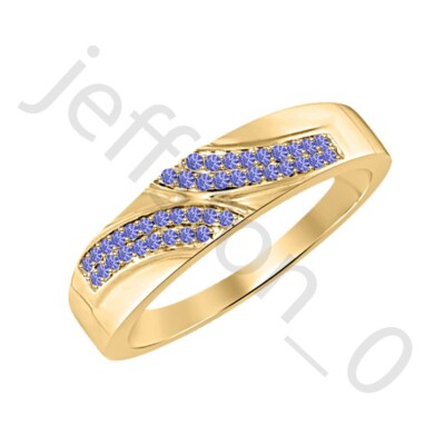 0.40 Ctw Lab Created Tanzanite 14K Yellow Gold Over Anniversary Band Men's Ring
