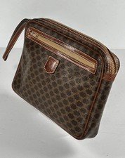 Vintage Celine Macadam Vanity Clutch Pouch PVC Leather Brown