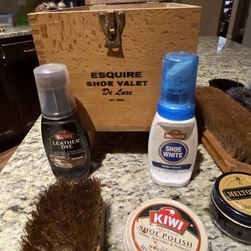 Kit de caja de madera de roble brillo zapatos valet de lujo vintage Esquire Shoe con todos los suministros - Imagen 2 de 15