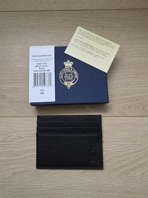 Polo Ralph Lauren Mens Black Leather Card Case Slim Wallet New With Tags
