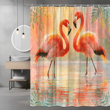 Flamingo Shower Curtain Tropical Floral Art Print