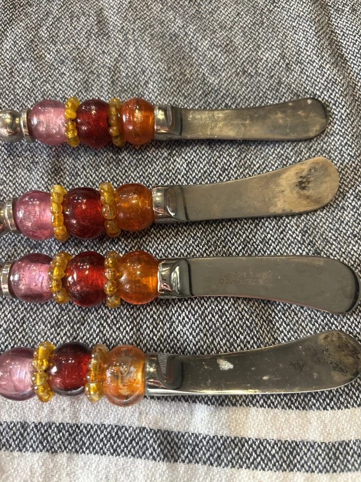 DE COLECCIÓN PIER 1 LOTE CUENTAS SERVIDOR TENEDOR CUCHARA ROJO NARANJA Y ROSA ENTRETENIMIENTO RARO Foto 3 de 4