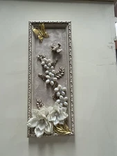 OOAK Framed Jewelry Art Beige Neutral Vintage Contemporary Gold And Floral