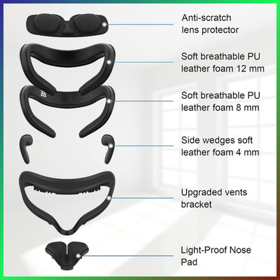 AMVR VR Gesichtsabdeckung Q2 Ersatzpolster Anti-Leckage PU-Leder 7-in-1 Set