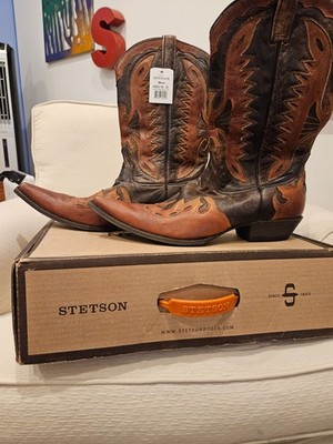 Stetson Boots custom made men\'s brown leather platform Western cowboy boots sz 1 Brand New in Box Men main image 4