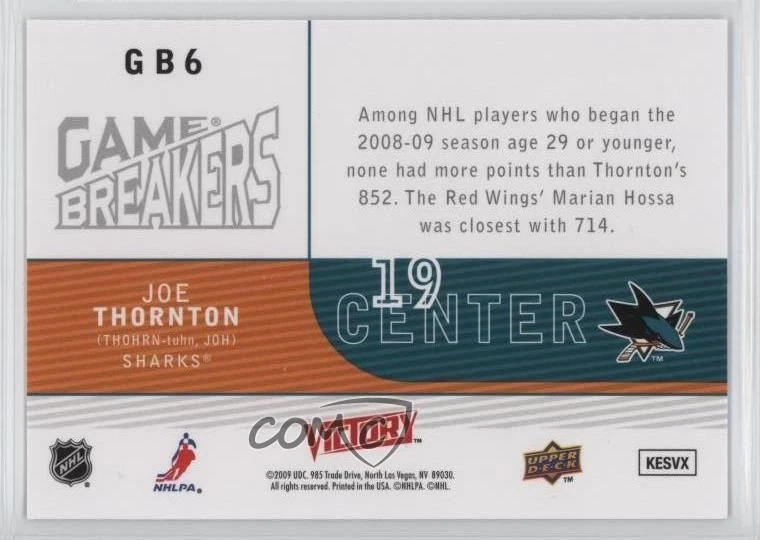 2009-10 Upper Deck Victory Game Breakers Joe Thornton #GB6 HOF - Image 2 of 2