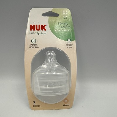 NUK 2 Pack 1M+ Bottle Nipples Simply Natural Anti Colic Silicone Medium Flow