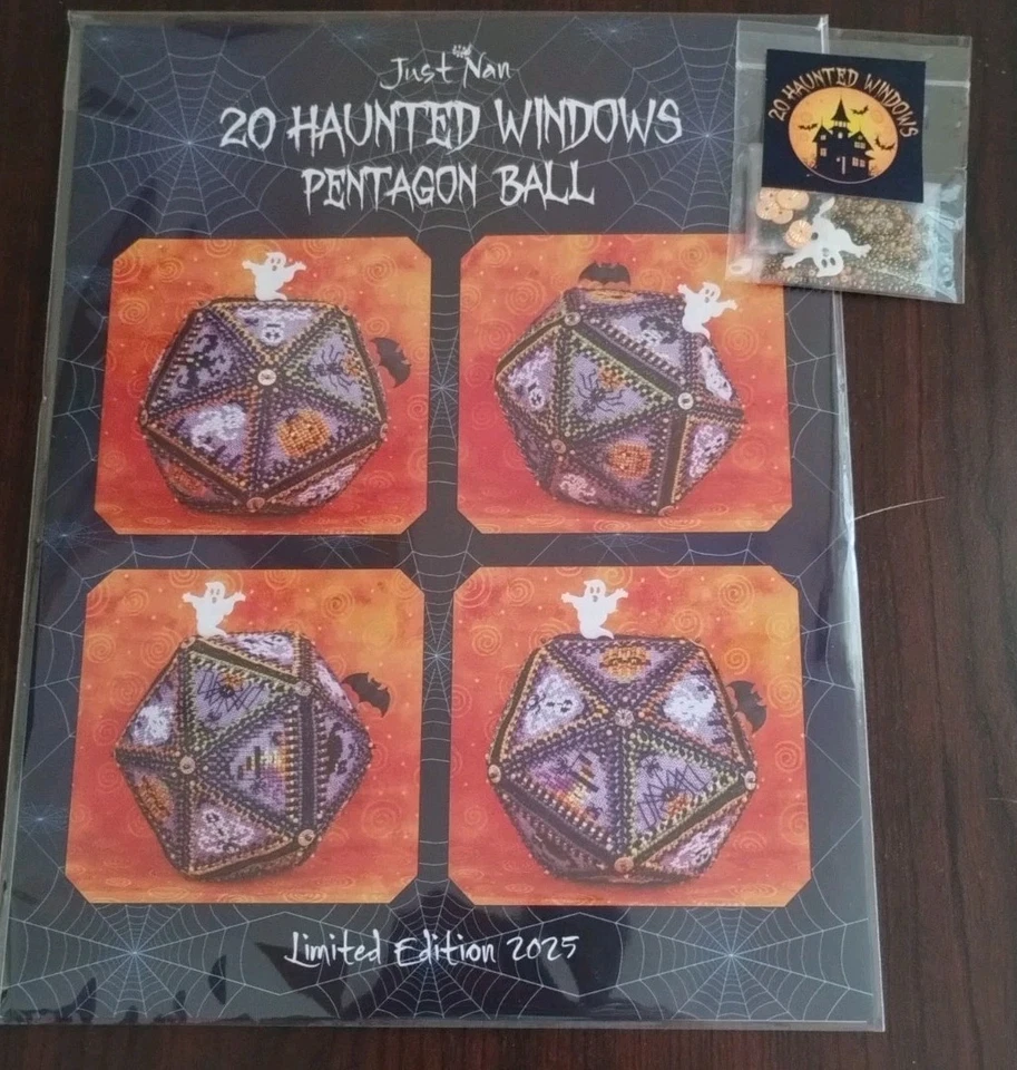 JUST NAN 20 HAUNTED WINDOWS HALLOWEEN PENTAGON BALL CROSS STITCH LTD ED PRINTING - Image 2 of 4