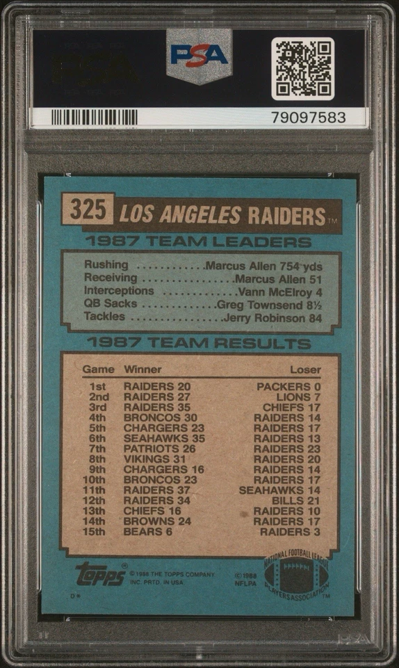 Tarjeta de novato Bo Jackson LA Raiders 1988 Topps RC #325 clasificación PSA 8 casi nueva/como nueva Raiders Foto 2 de 3