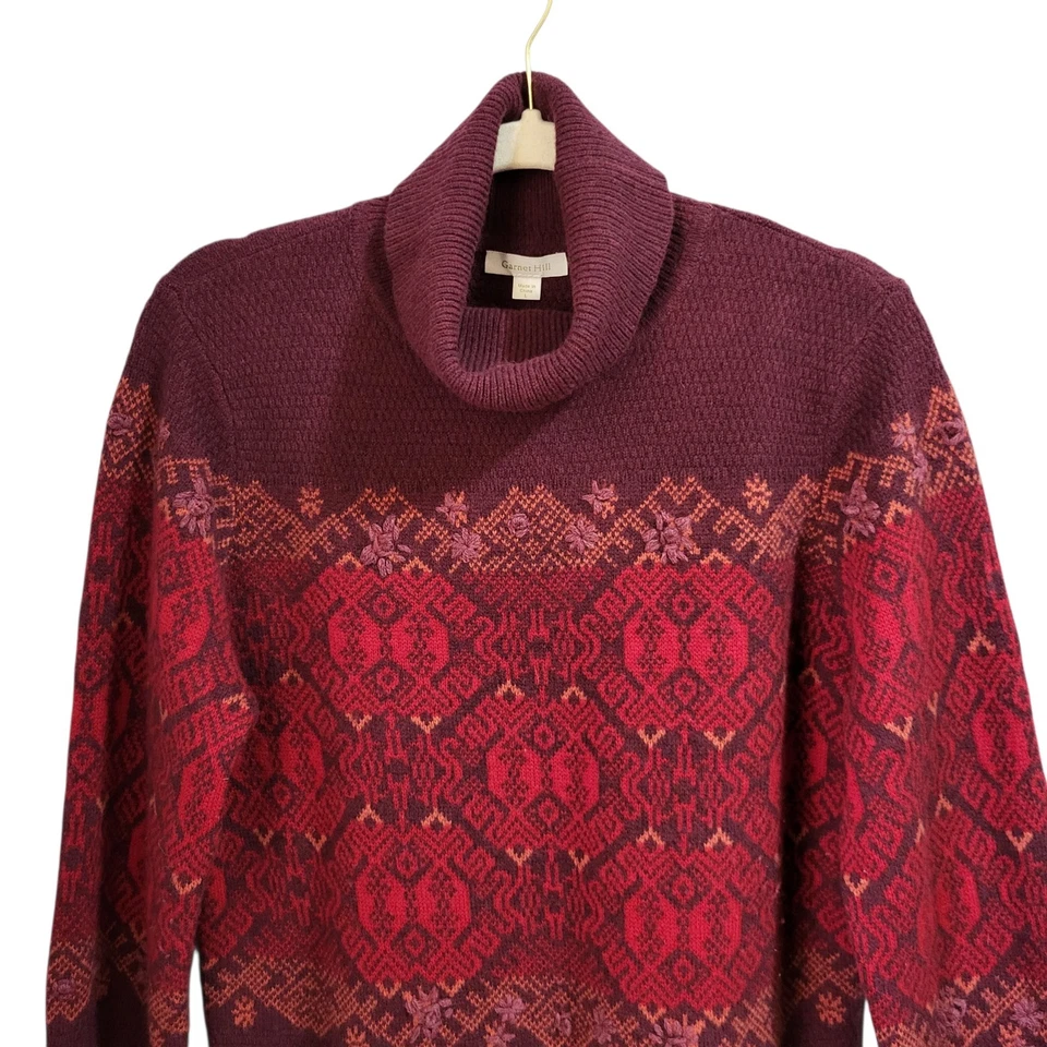 Suéter Granate Hill Cuello Alto Talla L 100% Lana Merino Borgoña Fair Isle Bohemio Foto 2 de 4