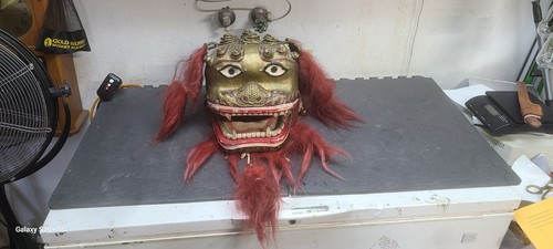 Vintage Chinese Paper Mache Dragon Mask Functional Wall Art Display Folk Art