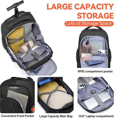 best large travel backpack with wheels Rolling ,Waterproof for Business, College Student and Commuter, Carry on Backpack with Laptop Compartment, Fit 17 Inch Laptop, Wheeled Backpack for Adults : Electronics it easily converts from backpack to wheeled bag MATEIN Rolling Backpack with 4