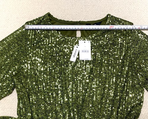 New Women’s George Green Sequin Long Sleeve Belted Mini Party Dress Size 12 - Picture 9 of 11