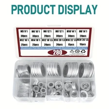 280Pcs Aluminum Flat Washer Kit - Multiple Sizes for Mechanical & DIY Repairs