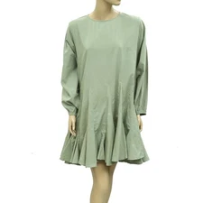 Rhode Resort Ella Solid Cotton-Poplin Tunic Flared Mint Mini Dress L NWD 283802