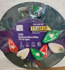 Home Accents 100 Red Green Warm White Steady Lit C9 LED Lights on Reel New