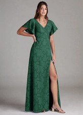 NWT Azazie Ambrosia size 18 emerald green floral burnout bridesmaid dress prom