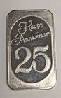 Vintage 1 oz .999 Fine Silver Bar ~ Happy 25th Anniversary ~ Cameo Classic