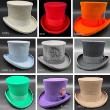 Gray  Top Hat Wool Felt Victorian Slash Mad Hatter Steampunk Rock Star