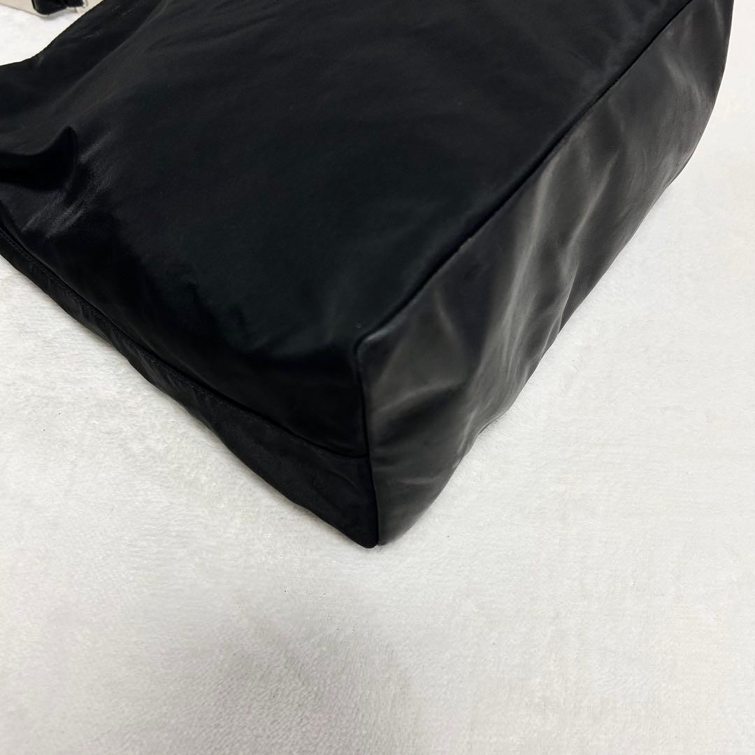 PRADA Leather Nylon Tote Bag Black Metal Handle Authentic Women's Fashion thumbnail 7