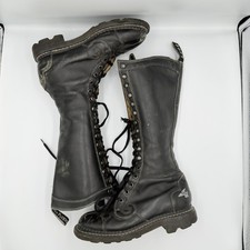 John Fluevog Angel Lucky Womens Size 6 Black Leather Knee High Combat Boots Fair