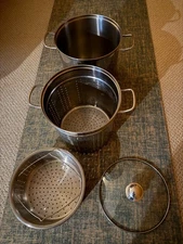 Wms Sonoma Used 4 Pc Set 18/10 Stainless Steel 12-Qt Stock Pot Steamer w/Lid