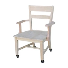 IC International Concepts, Solid Wood Dining Chair with Casters, Unfinished, ...