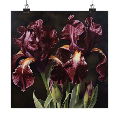 Maroon Iris Flower Art Print, Irises Flower Painting, Flower Décor 13