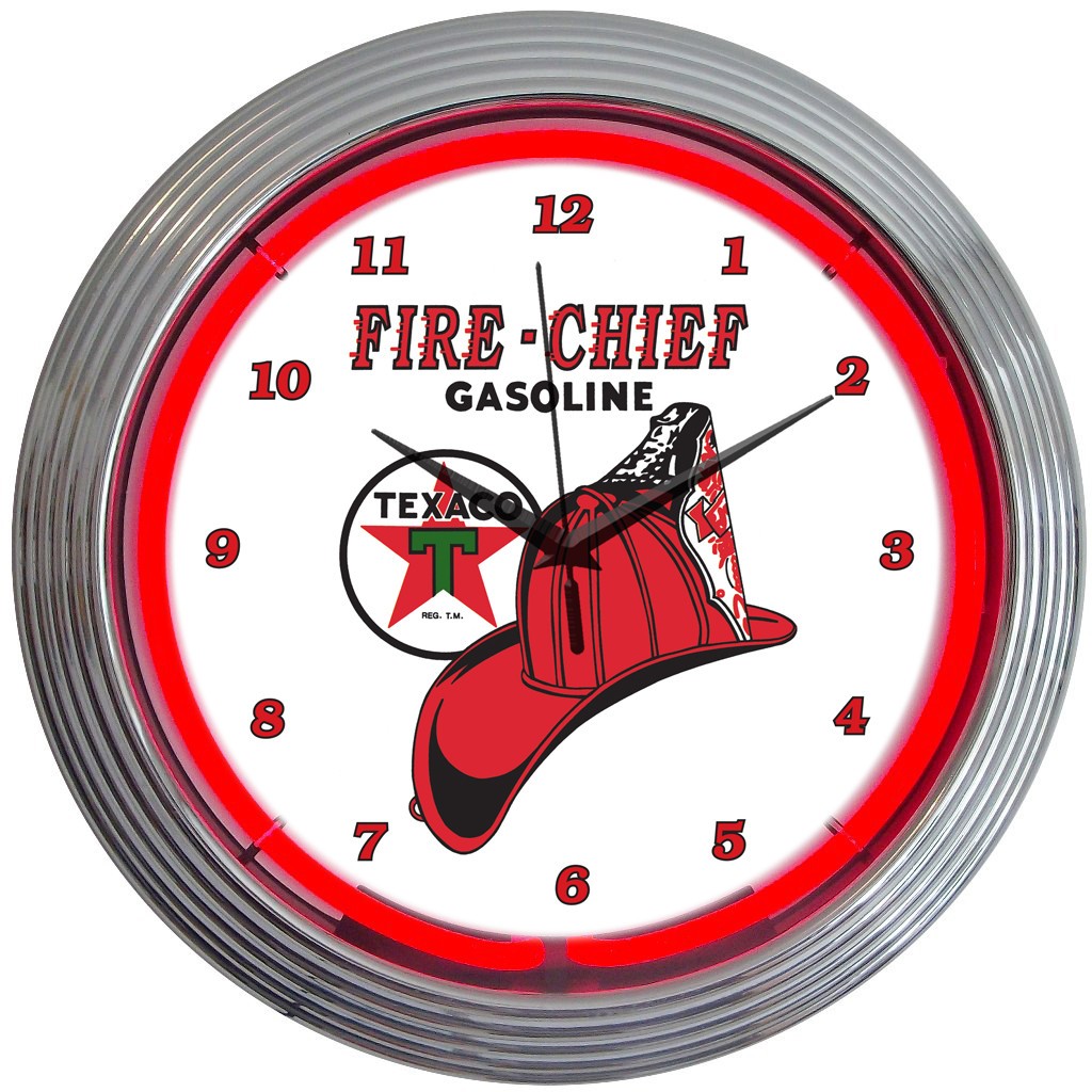 Texaco Fire Chief Gasoline Neon Sign Clock oil Gas pump Wall lamp light helmet