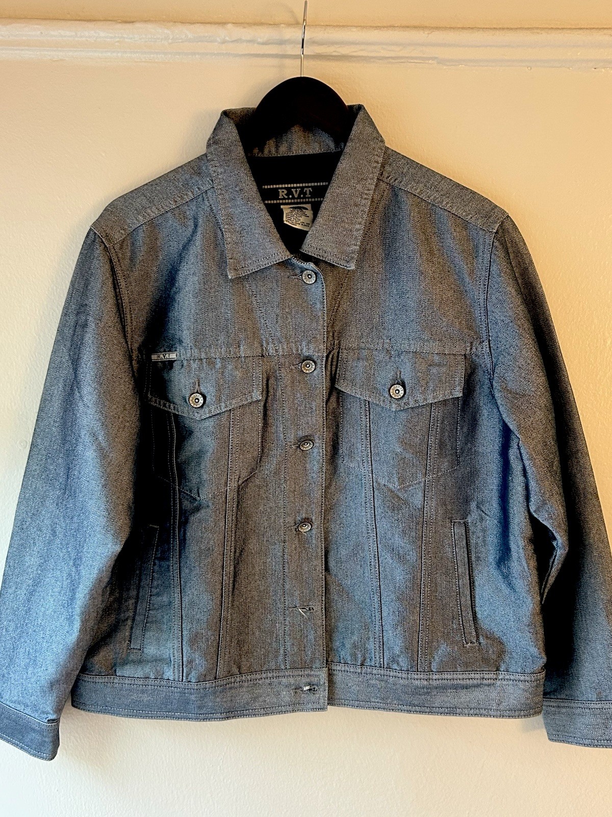 RARE Vintage iridescent denim jacket RVT - silver sheen denim jacket Size M/L