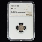 1842 H10C MS66 NGC Toned Seated Liberty Half Dime - Nice High Grade Coin