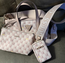 GUESS Pink/White Logo Satchel Top Handle Bag ...