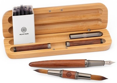 Travel Watercolor Brushes for Quick Sketch - Fude Nib Pen for Drawing - Black...