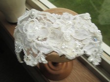 Vintage Ivory Bridal Headpiece, Lace, Crystals, Pearls