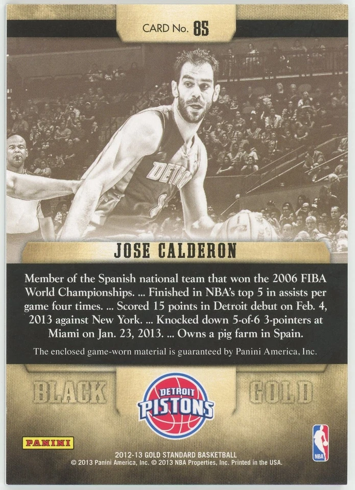 2012-13 Panini Gold Standard Jose Calderon Game Used Jersey Card #/199 #85 - Image 2 of 2