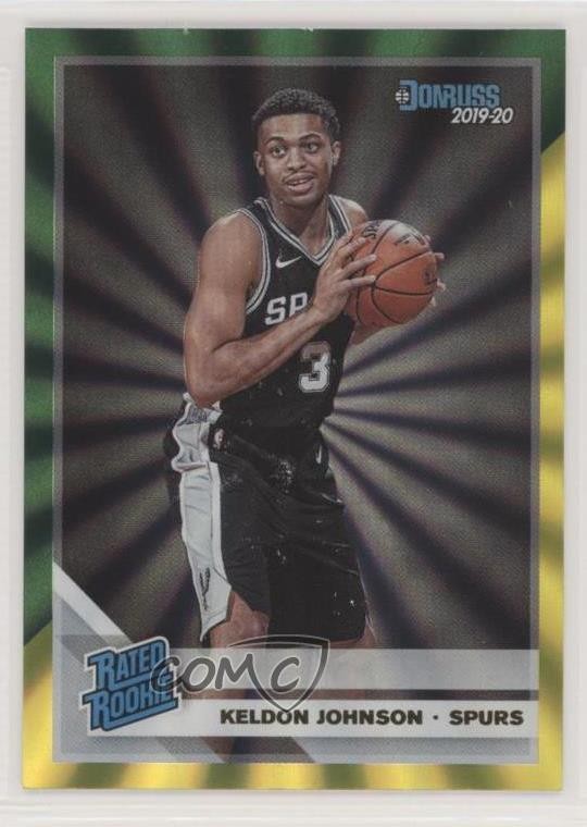 2019 Panini Donruss Rated Rookie Holo Green & Yellow Laser Keldon Johnson 02f5