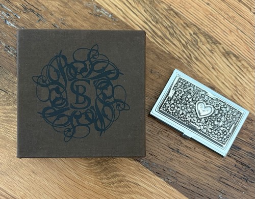 Brighton Vintage Business Card Holder Field Of Hearts With Fabric Gift Box