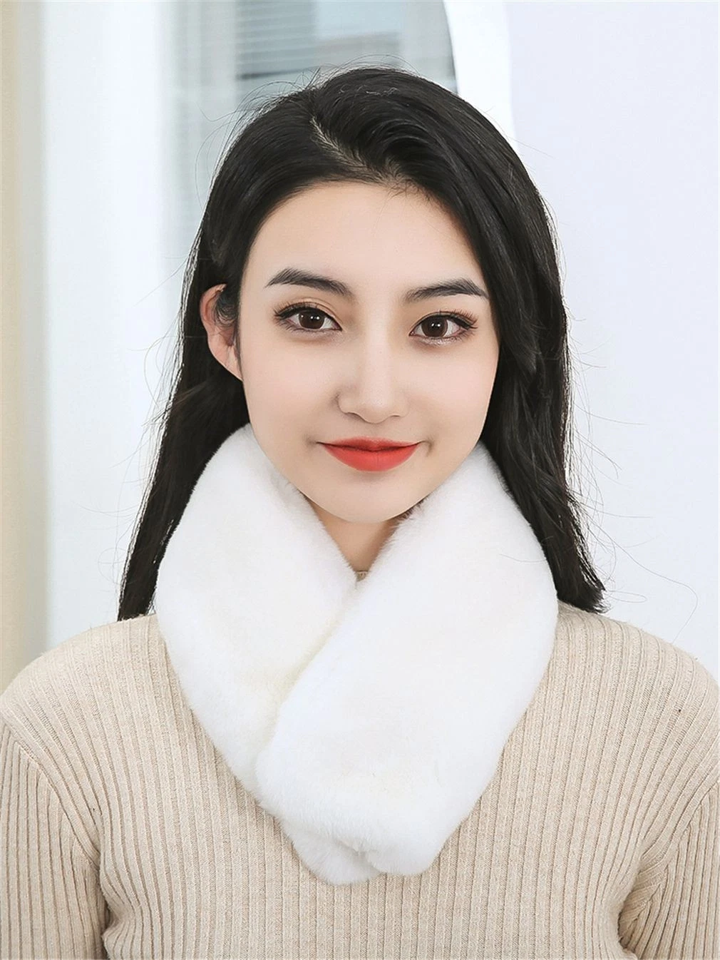 Women's Real Rabbit Fur Scarf Thicken Winter Warm Neck Wrap Collar Size 62x11cm