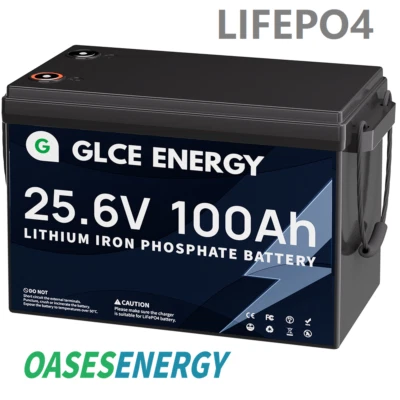 GLCE ENERGY 24V 100Ah LiFePO4 Lithium Battery Solar Motorhome Boat Battery BMS 12000+ Cycles