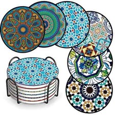 Image of Drink Coasters Set Turkish Moroccan Design Round Coaster Tea Coffee Cup Mat