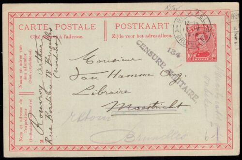 Papeteria pocztowa Belgia, 1919. Bruksela, Belgia do Maastricht.  Poczta polowa  - Zdjęcie 1 z 2