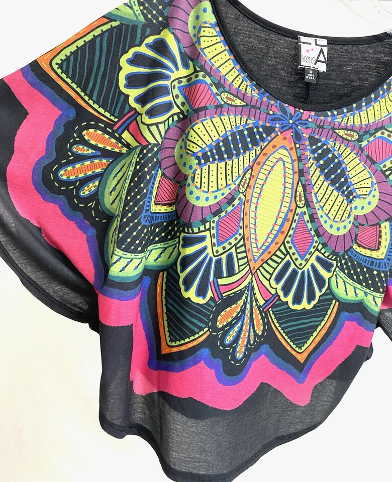 Living Doll Los Angeles Mujer 90’s y2k Camisa Estampado Mariposa Manga Ala de Murciélago Foto 2 de 4