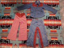 Vintage 70's Kids Orange Jean Corduroy Pants Outfit Bell Bottoms Size 6