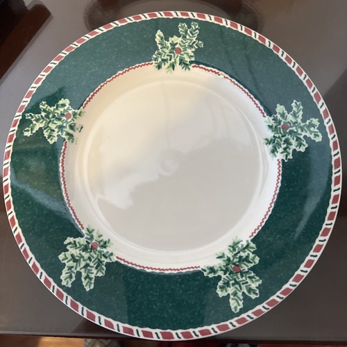 Rare fitz and floyd yuletide holiday Green Set Of 4 Dinner Plates New Tags &box - Picture 8 of 15