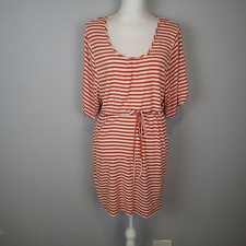 Calvin Klein Orange white Short Sleeve Slip Shirt Dress Size 8  @