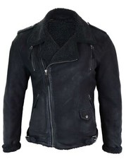 Mens Black Brown Cross Zip Real Leather Biker Jacket Fleece Lined Fitted Smart