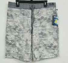 Roundtree Yorke Surf Grey White Tropical Men's Swimwear Size 34 NWT 49.50