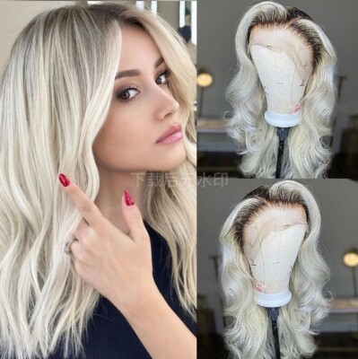 Body Wave Lace Front Wigs Human Hair Highlight Mixed Ice Platinum Blonde Remy 